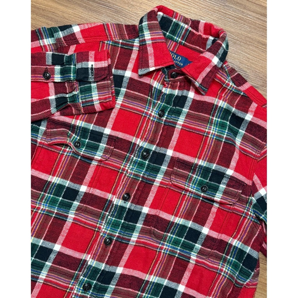 Polo Ralph Lauren Red Green Plaid Flannel Work Shirt Soft Cotton Men's Sz M